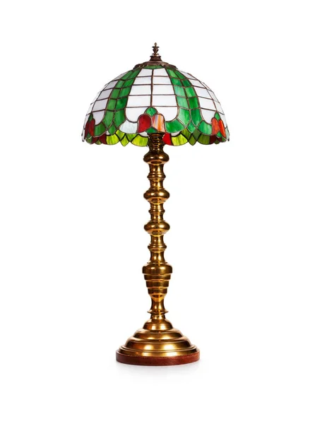 Elegante Lampada Tavolo Vetro Tiffany Isolata Sfondo Bianco Oggetto Con — Foto Stock