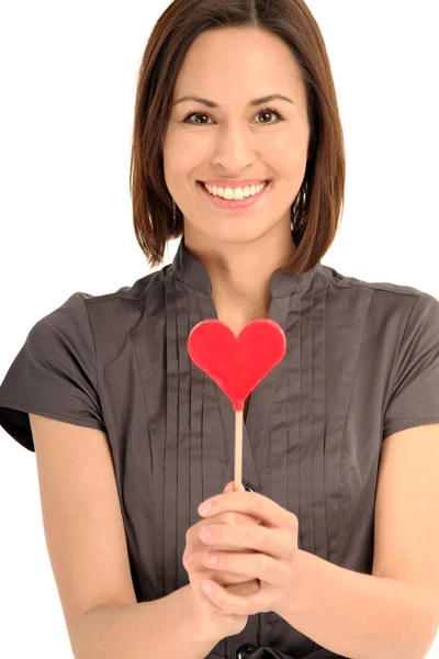 Retrato Mujer Con Piruleta — Foto de Stock