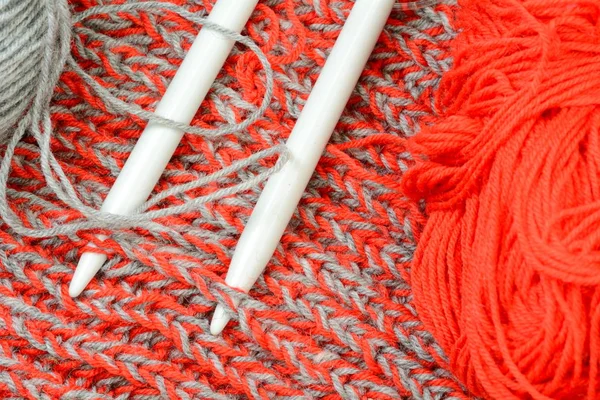 Closeup Wool Yarn Knitting — Stock Photo, Image