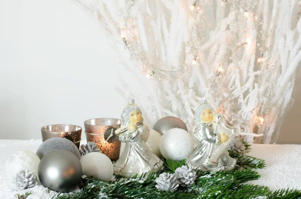 Karácsonyi Dekorációk Háttérben Közelről — Stock Fotó