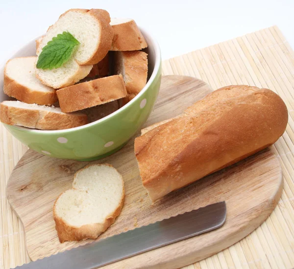 Pão Fresco Manteiga Mesa Madeira — Fotografia de Stock
