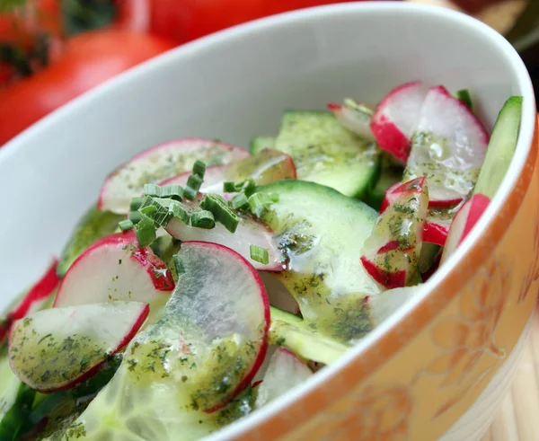 Närbild Färsk Välsmakande Sallad — Stockfoto