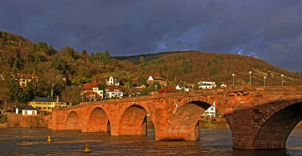 Karl Theodor Brücke Neckar Heidelberg Abendlicht — Stockfoto