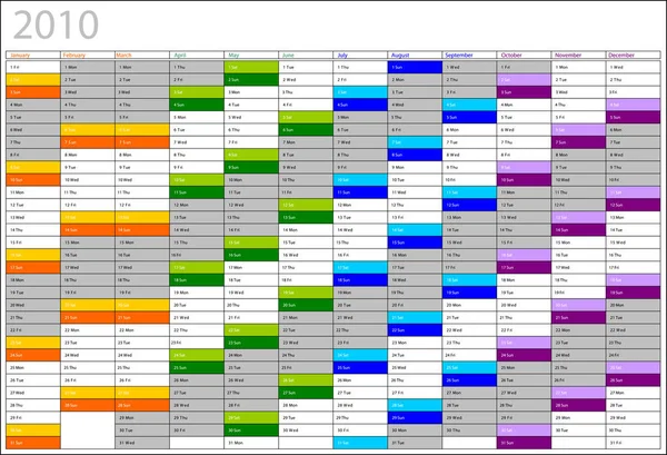 Illustrazione Vettoriale Bel Calendario Colori 2010 — Foto Stock