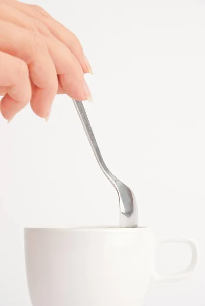 Csésze Kávé Kezében Fehér Háttér — Stock Fotó