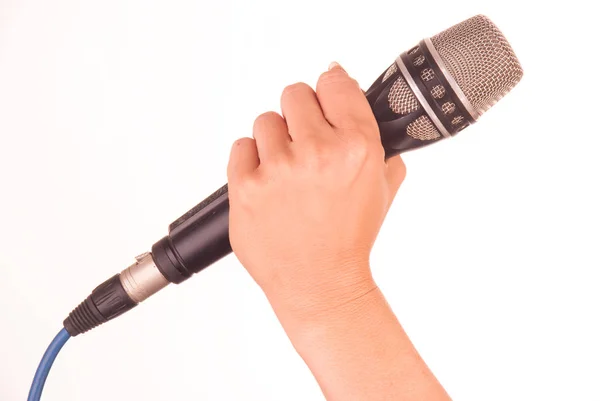 Hand Holding Microphone White Background — Stock Photo, Image