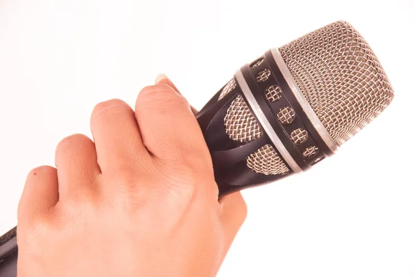 Hand Holding Microphone White Background — Stock Photo, Image