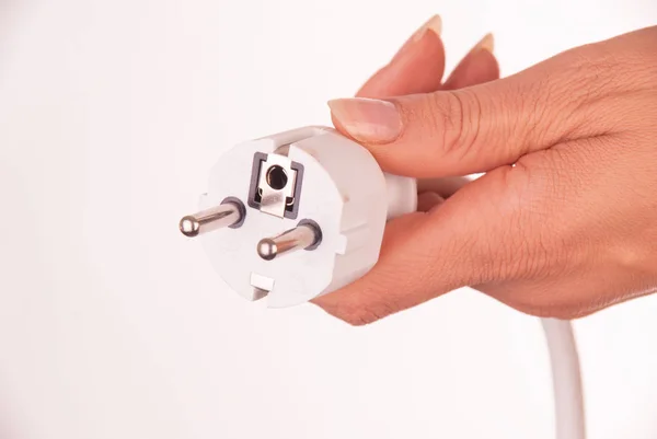 Hand Hält Stecker Der Wand — Stockfoto