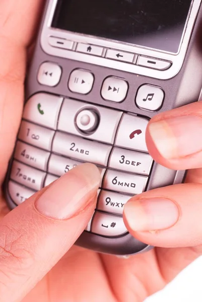 Telefone Celular Mão Fundo Branco — Fotografia de Stock