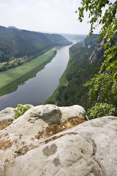 Widok Bastionu Doliny Łaby Szwajcarii Saksońskiej Niemczech — Zdjęcie stockowe