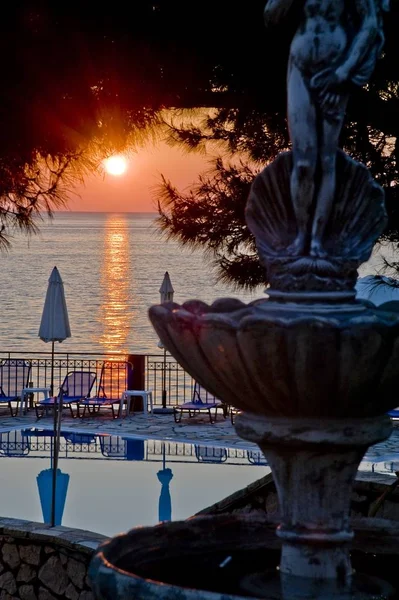 Tramonto Piscina Nel Kathisma Sull Isola Lefkada Greece — Foto Stock