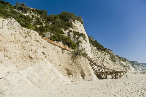 Escaleras Playa Engremni Isla Lefkas Grecia — Foto de Stock