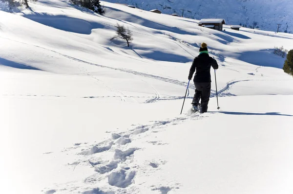 Caminhada Sapato Neve Inverno Nas Dolomitas Italia — Fotografia de Stock