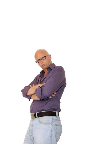 Retrato Homem Bonito Uma Camisa Azul Óculos — Fotografia de Stock