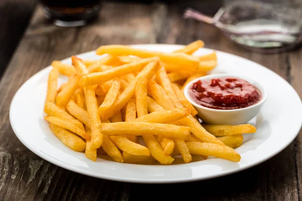 Underground Fresh Fried Fries Ketchup Wooden — Stock Photo, Image