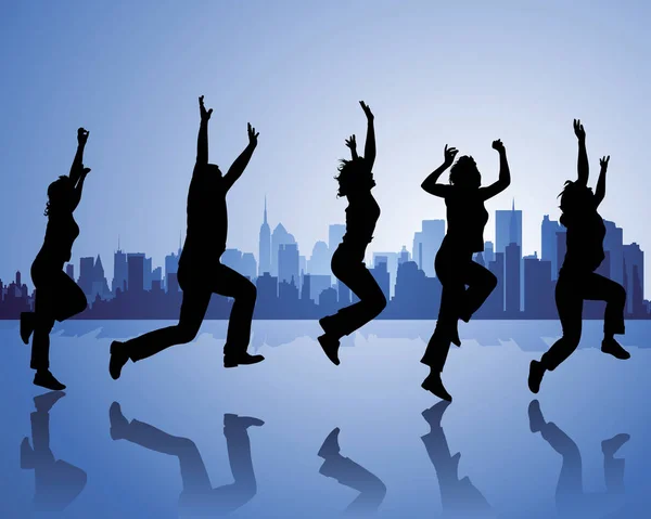 Vectorillustratie Van Een Groep Dansende Mensen Die Springen — Stockfoto