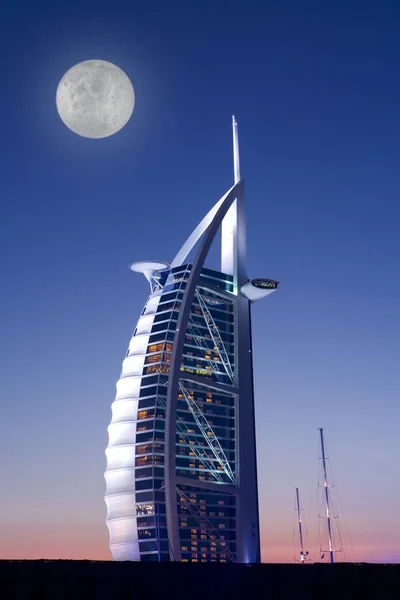 Hotel Burj Arab Dubai Luna Llena — Foto de Stock