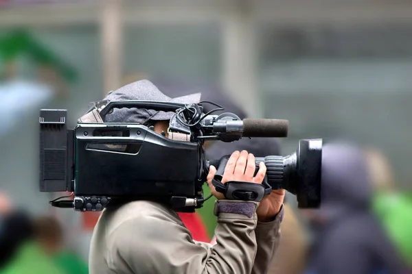 Fotógrafo Profesional Con Cámaras Digitales Cámaras Vídeo — Foto de Stock