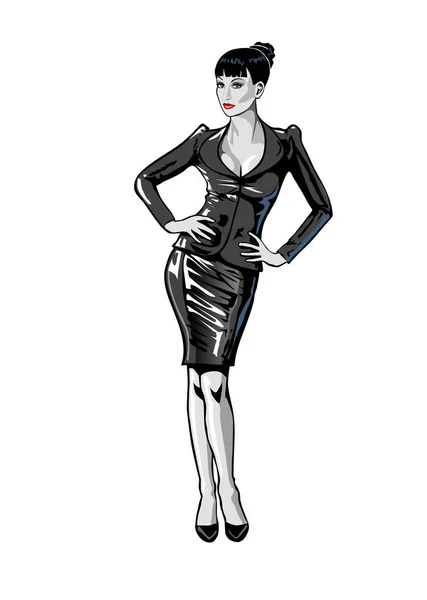 Dame Affaires Costume Noir Illustration Sur Fond Blanc — Photo