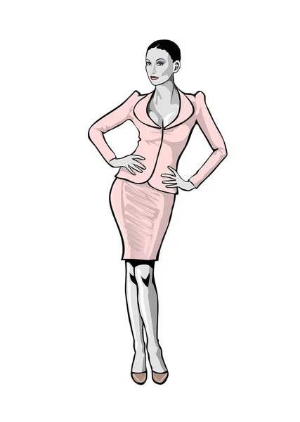 Businesslady Pink Costume Illustration White Background — Stock Photo, Image