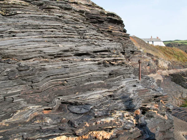 Textured Cliff Harbor Boscastle Cornwall — Stock Photo, Image