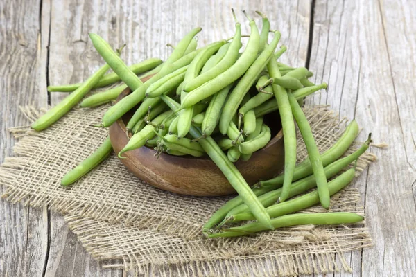 Green Beans Wooden Background — Stock Photo, Image