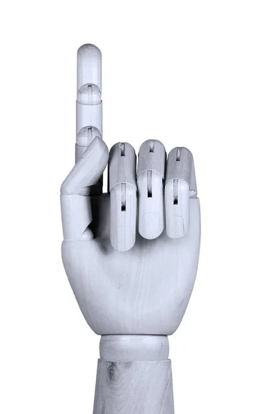 Trä Modell Hand Visar Ett Finger Upp Med Handflatan Ses — Stockfoto
