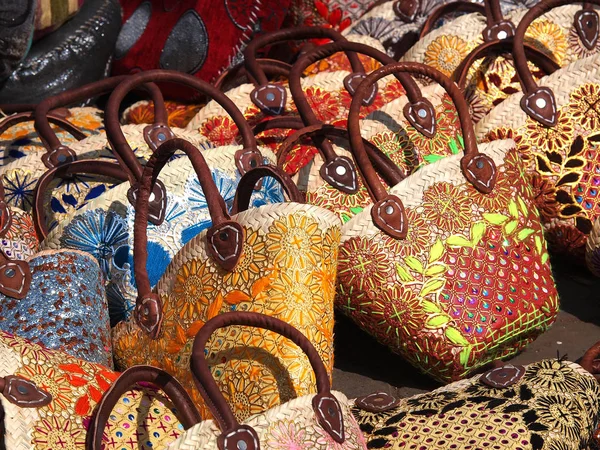 Handgefertigte Taschen Auf Dem Freien Markt Marrakesch Marokko — Stockfoto