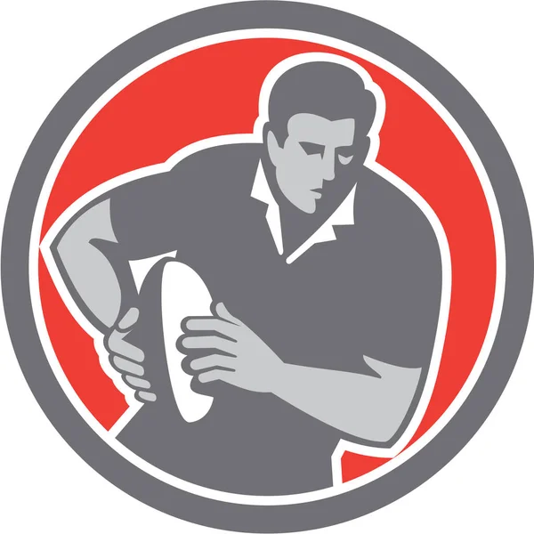 Ilustração Jogador Rugby Com Bola Correndo Definido Dentro Círculo Fundo — Fotografia de Stock