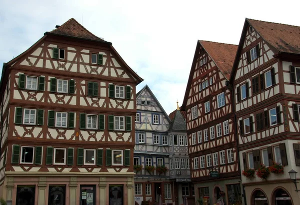 half-timbered houses at the market square in mosbach