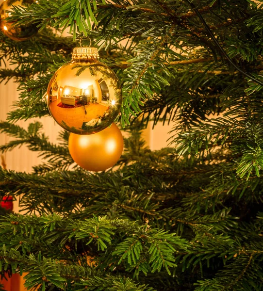 Χριστουγεννιάτικη Μπάλα Δέντρου Στο Χριστουγεννιάτικο Δέντρο — Φωτογραφία Αρχείου
