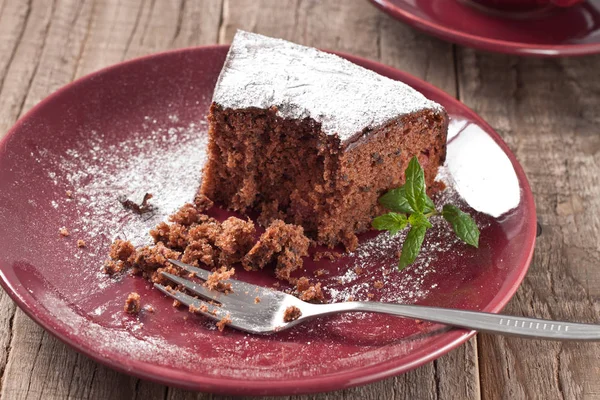 Trozo Medio Comido Tarta Chocolate — Foto de Stock