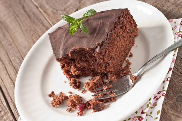 Trozo Medio Comido Tarta Chocolate — Foto de Stock