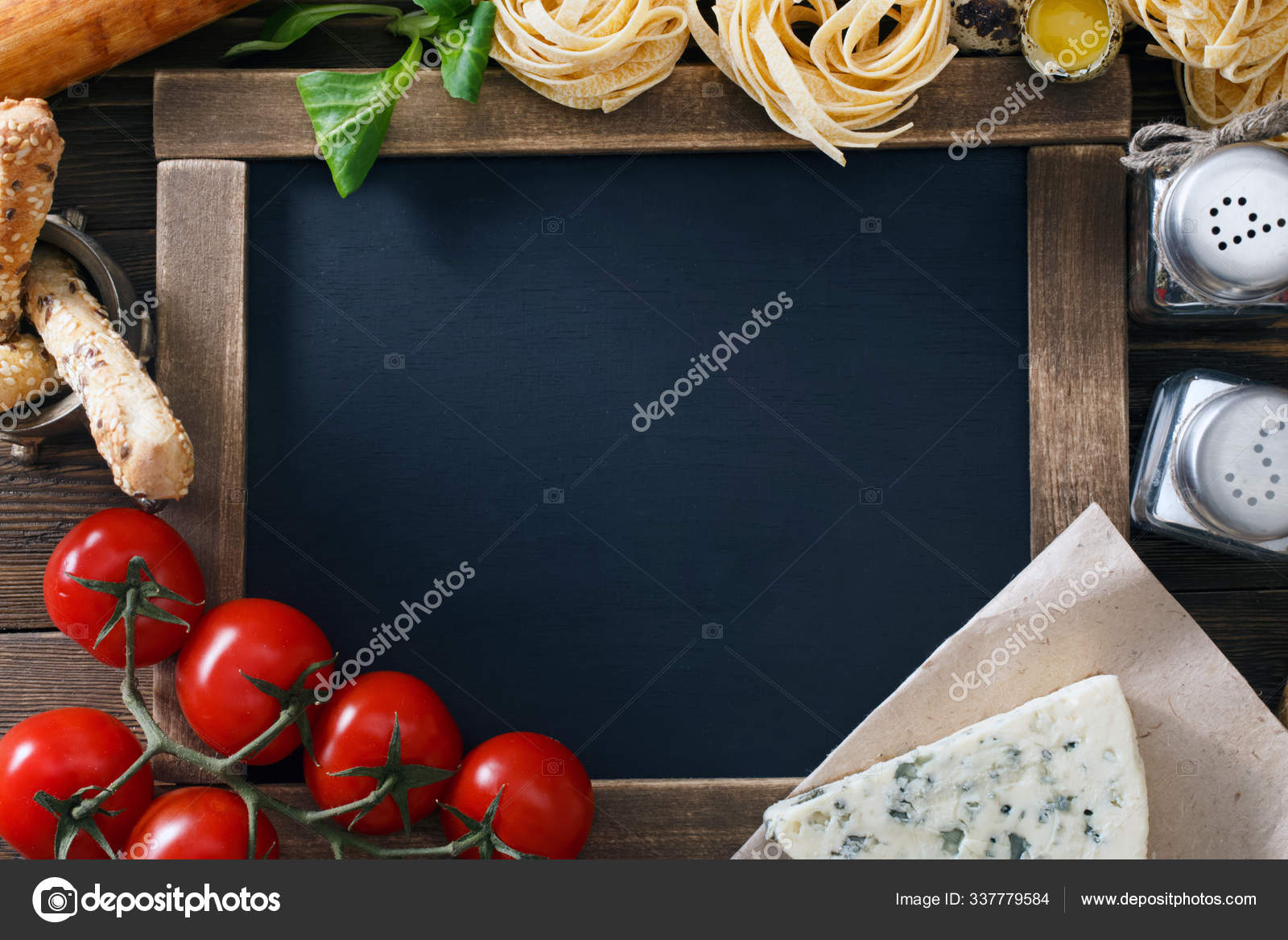 Italian Food Vintage Wood Background Chalkboard Copyspace Stock Photo ...