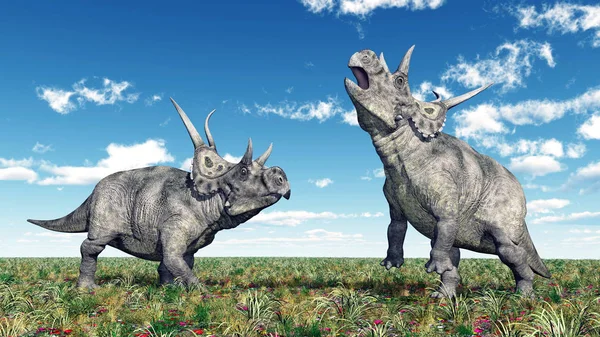 Computador Gerado Ilustração Com Dinossauros Diabloceratops — Fotografia de Stock