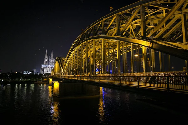 Cologne Cathedral Hohenzollern Bridge Night — Stock Photo, Image