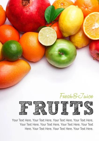 Frutas Fundo Branco Com Espaço Para Texto — Fotografia de Stock