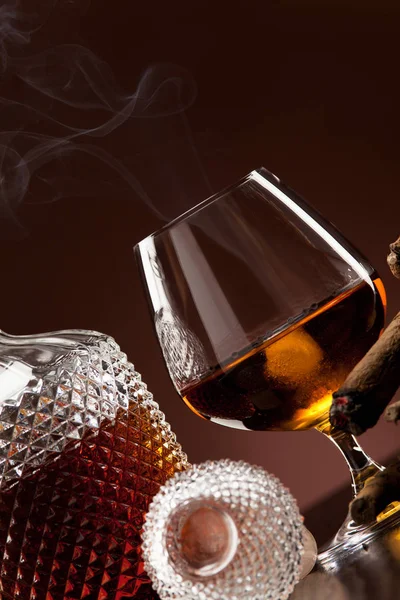 Cognac Snifter Smoke Cigar — Stock Photo, Image