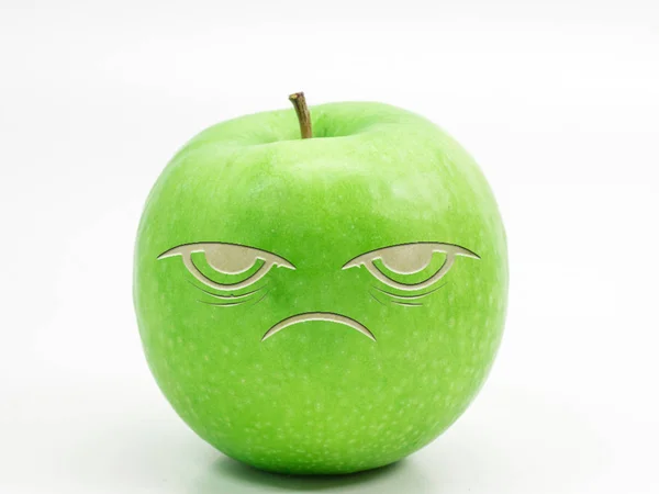 Πράσινο Μήλο Χαμόγελο Λευκό Φόντο — Φωτογραφία Αρχείου