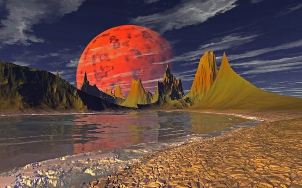 alien planet-3d rendered computer artwork