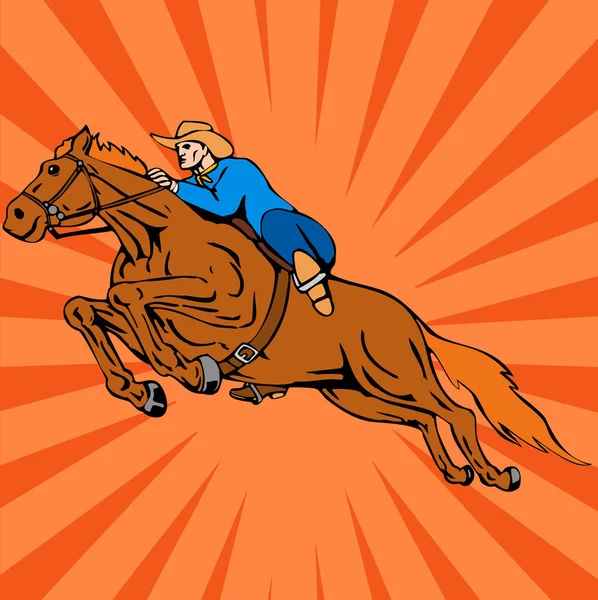 Illustratie Van Rodeo Cowboy Rijden Paard Galopperen Gedaan Retro Stijl — Stockfoto