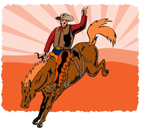 Illustration Von Rodeo Cowboy Reiten Pferdespringen Retro Stil — Stockfoto