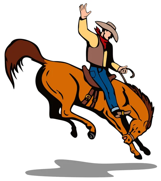 Illustration Von Rodeo Cowboy Reiten Pferd Galoppiert Auf Isoliertem Weißen — Stockfoto