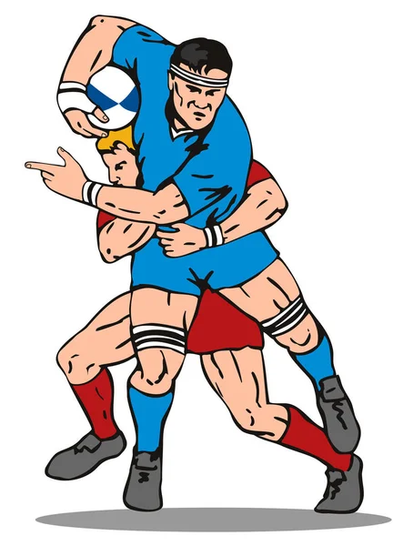 Ilustração Bloqueio Rugby Sendo Abordado Por Trás Feito Estilo Retro — Fotografia de Stock