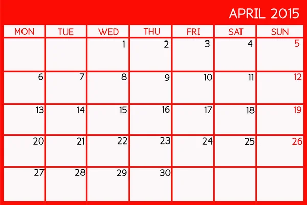 Blank Kalender Från April 2015 — Stockfoto