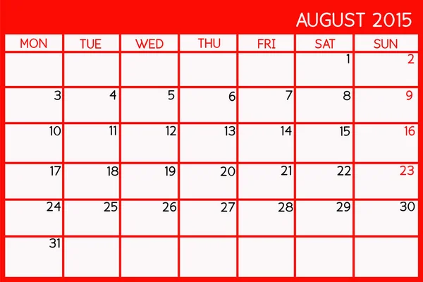Calendário Branco Agosto 2015 — Fotografia de Stock