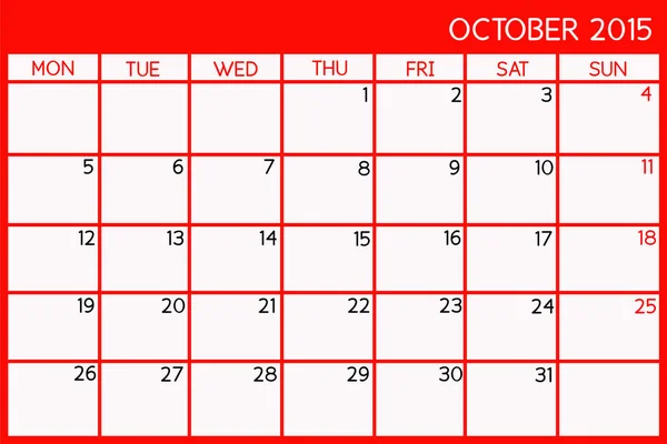 Prázdný Kalendář Října 2015 — Stock fotografie