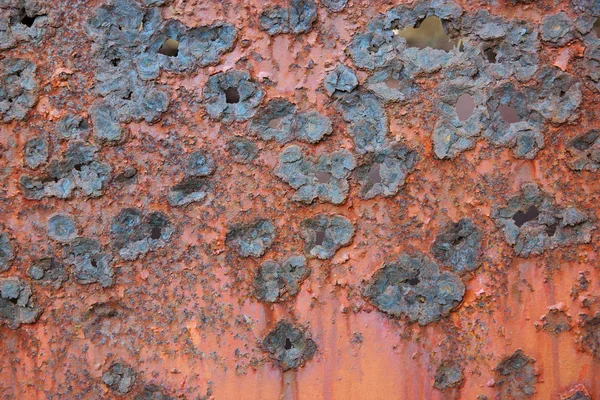 Grobes Muster Einer Rostigen Metallplatte Blau Und Orange — Stockfoto