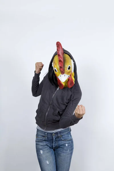 Woman Wearing Cock Mask Miming Hip Hop Culture She Wearing — Stock 