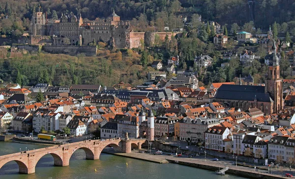 Heidelberg Mit Burg Zeitalterbrücke Und Heiliggeistkirche — Stockfoto